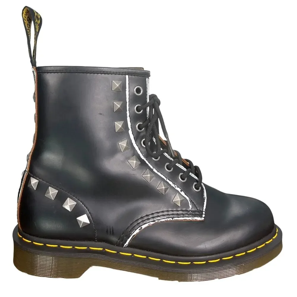 Dr. Martens Unisex 1460 Stud 8 Eye Black Leather Combat Boots Size M 9 W 10